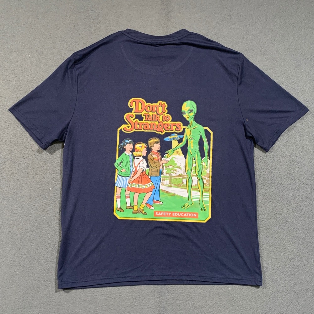 Unbranded T-Shirt Men L Navy Blue Don't Talk To Strangers Alien Graphic Tee